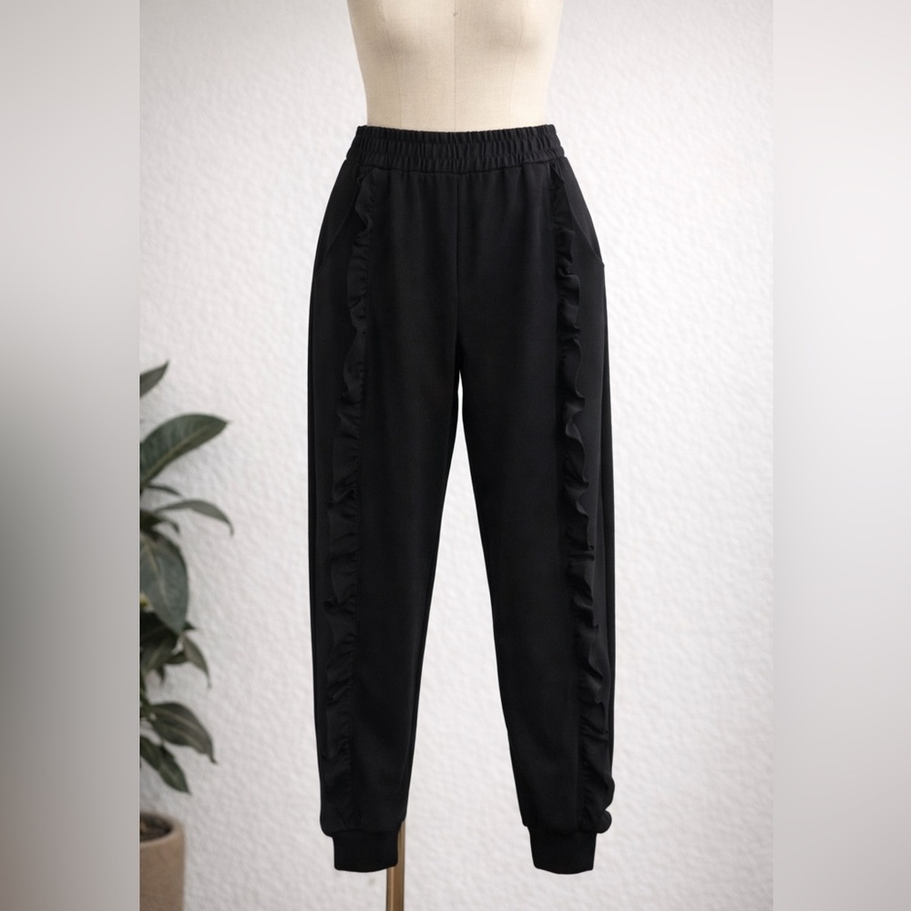 Black Ruffle Joggers Pants US L